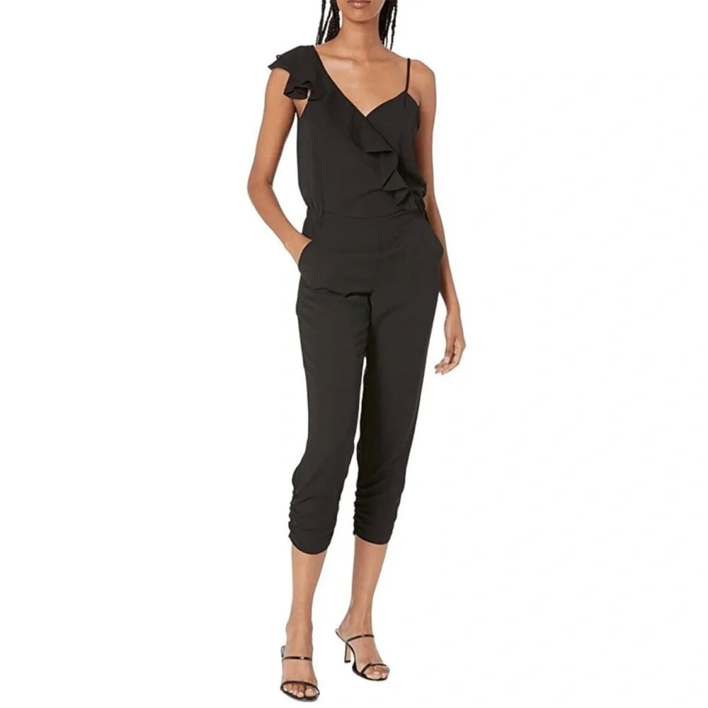 Parker Addison Black Spaghetti Strap Cropped Jumpsuit Romper Women's Size 12